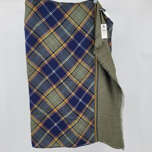 Talbots Olive Green/Navy Blue/Yellow Tartan Plaid 100% Rayon Scarf 72x54 NWT
